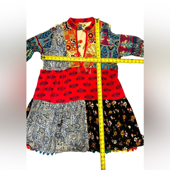 ANANDAS Collection Festive Patchwork  Tunic Multicolor Tassel dress M - Picture 9 of 9